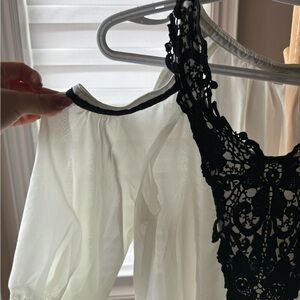 Off-shoulder -Black Lace and White Sheer Blouse